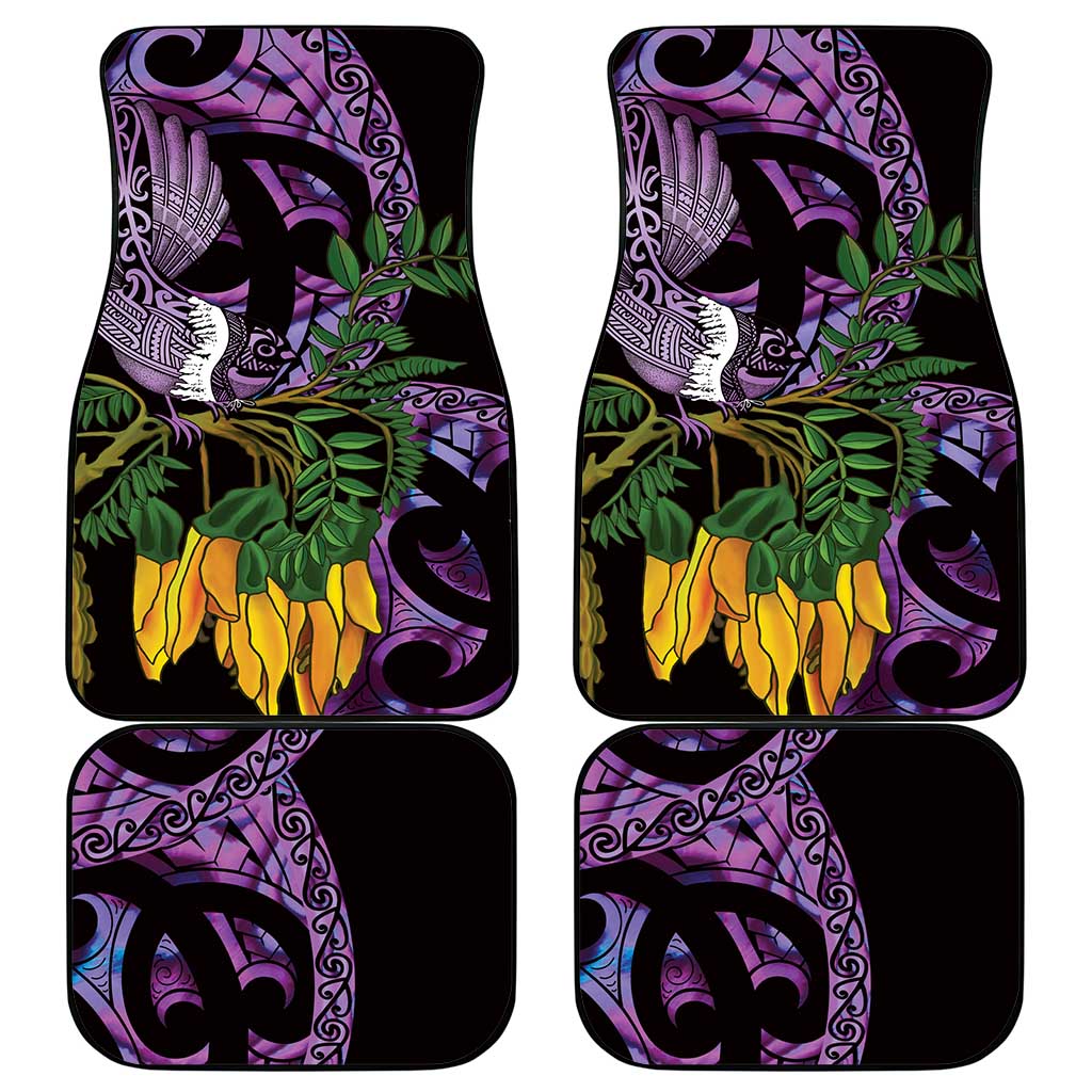 Purple New Zealand Kowhai And Piwakawaka Car Mats Maori Ngaru Paua Shell