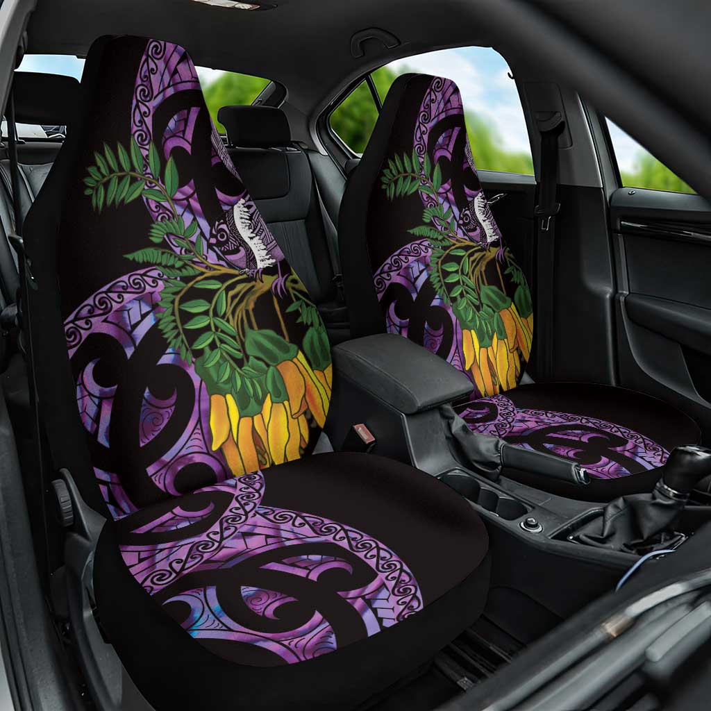 Purple New Zealand Kowhai And Piwakawaka Car Seat Cover Maori Ngaru Paua Shell