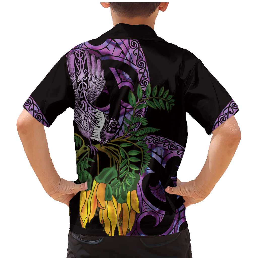 Purple New Zealand Kowhai And Piwakawaka Family Matching Mermaid Dress and Hawaiian Shirt Maori Ngaru Paua Shell