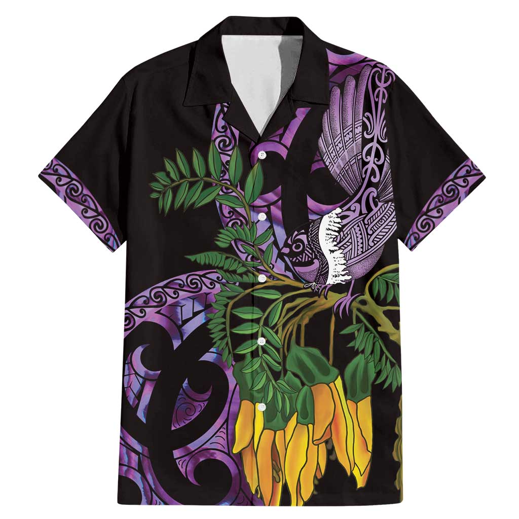 Purple New Zealand Kowhai And Piwakawaka Family Matching Mermaid Dress and Hawaiian Shirt Maori Ngaru Paua Shell