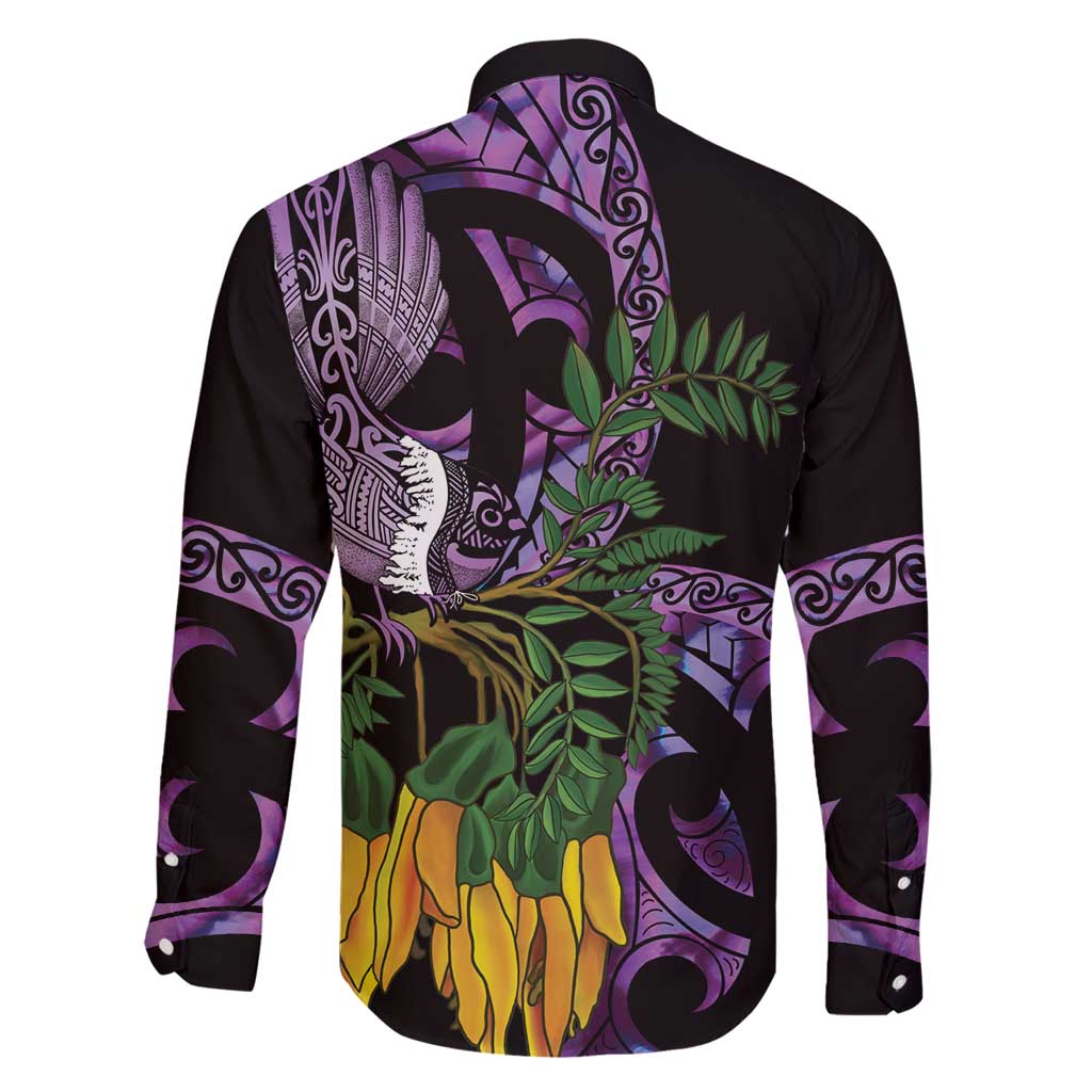 Purple New Zealand Kowhai And Piwakawaka Family Matching Mermaid Dress and Hawaiian Shirt Maori Ngaru Paua Shell