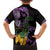 Purple New Zealand Kowhai And Piwakawaka Family Matching Off Shoulder Short Dress and Hawaiian Shirt Maori Ngaru Paua Shell
