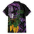 Purple New Zealand Kowhai And Piwakawaka Family Matching Off Shoulder Short Dress and Hawaiian Shirt Maori Ngaru Paua Shell