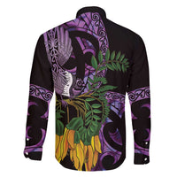 Purple New Zealand Kowhai And Piwakawaka Family Matching Summer Maxi Dress and Hawaiian Shirt Maori Ngaru Paua Shell