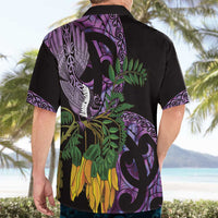 Purple New Zealand Kowhai And Piwakawaka Hawaiian Shirt Maori Ngaru Paua Shell