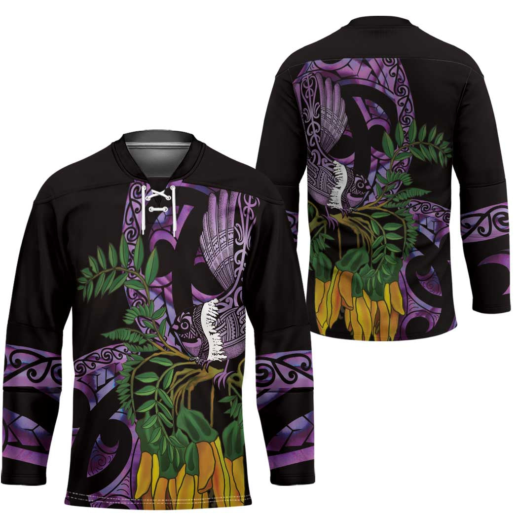 Purple New Zealand Kowhai And Piwakawaka Hockey Jersey Maori Ngaru Paua Shell LT14 - Polynesian Pride