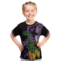 Purple New Zealand Kowhai And Piwakawaka Kid T Shirt Maori Ngaru Paua Shell