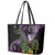 Purple New Zealand Kowhai And Piwakawaka Leather Tote Bag Maori Ngaru Paua Shell