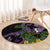 Purple New Zealand Kowhai And Piwakawaka Round Carpet Maori Ngaru Paua Shell