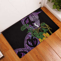 Purple New Zealand Kowhai And Piwakawaka Rubber Doormat Maori Ngaru Paua Shell