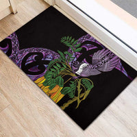 Purple New Zealand Kowhai And Piwakawaka Rubber Doormat Maori Ngaru Paua Shell