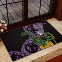 Purple New Zealand Kowhai And Piwakawaka Rubber Doormat Maori Ngaru Paua Shell