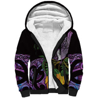 Purple New Zealand Kowhai And Piwakawaka Sherpa Hoodie Maori Ngaru Paua Shell