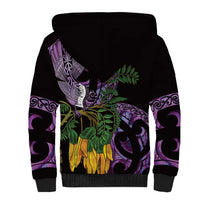 Purple New Zealand Kowhai And Piwakawaka Sherpa Hoodie Maori Ngaru Paua Shell