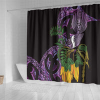 Purple New Zealand Kowhai And Piwakawaka Shower Curtain Maori Ngaru Paua Shell