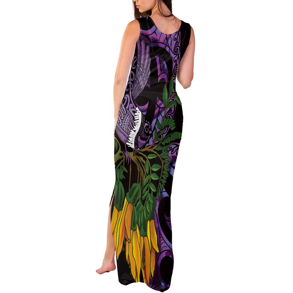 Purple New Zealand Kowhai And Piwakawaka Tank Maxi Dress Maori Ngaru Paua Shell