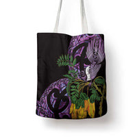 Purple New Zealand Kowhai And Piwakawaka Tote Bag Maori Ngaru Paua Shell - Polynesian Pride