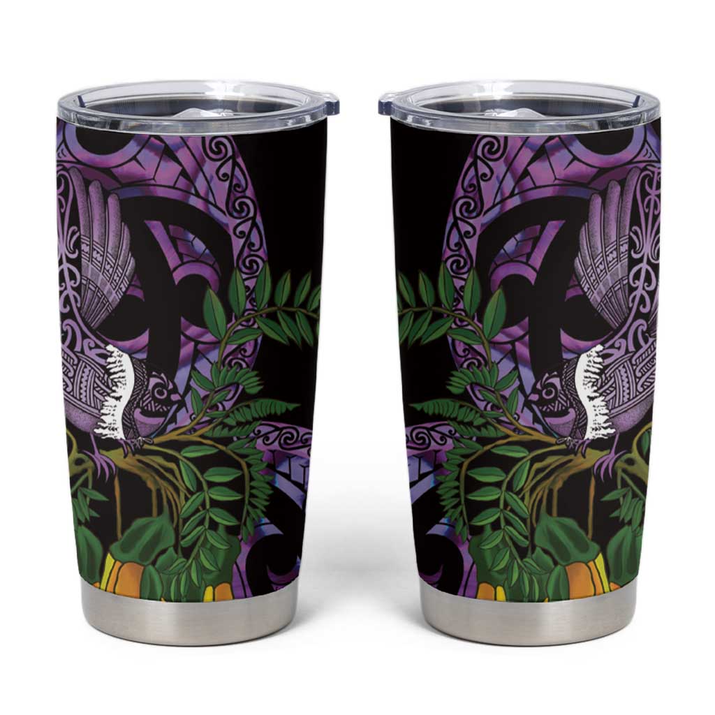 Purple New Zealand Kowhai And Piwakawaka Tumbler Cup Maori Ngaru Paua Shell LT14 Purple - Polynesian Pride