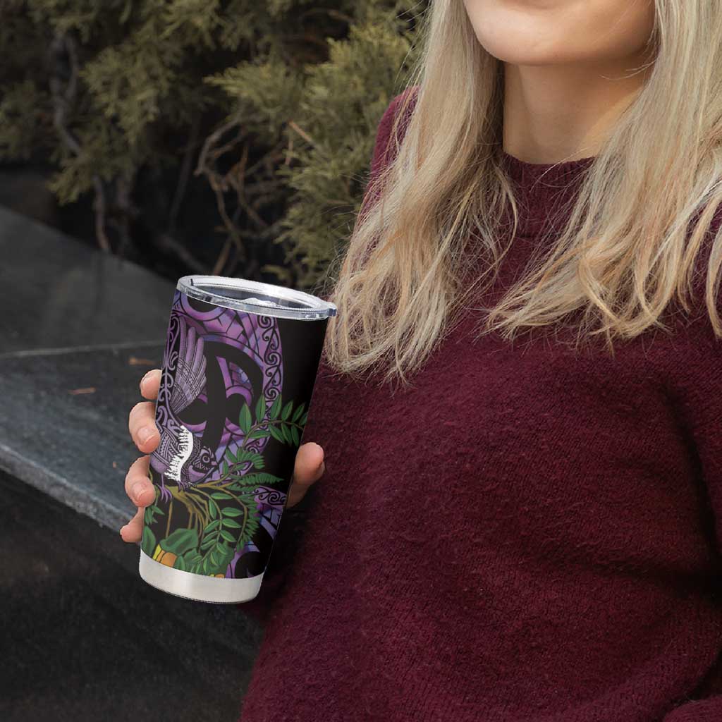 Purple New Zealand Kowhai And Piwakawaka Tumbler Cup Maori Ngaru Paua Shell LT14 - Polynesian Pride