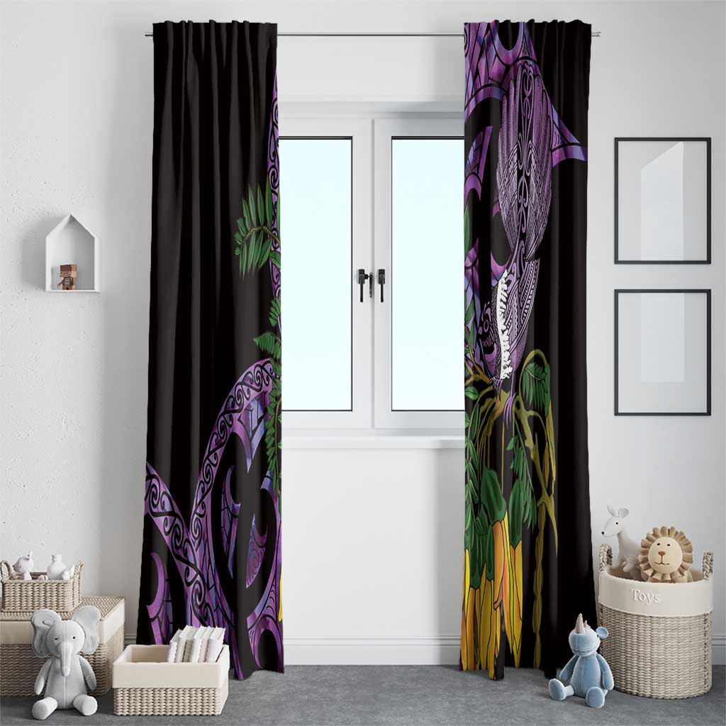 Purple New Zealand Kowhai And Piwakawaka Window Curtain Maori Ngaru Paua Shell