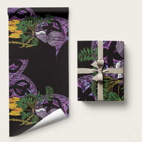 Purple New Zealand Kowhai And Piwakawaka Wrapping Paper Maori Ngaru Paua Shell - Polynesian Pride