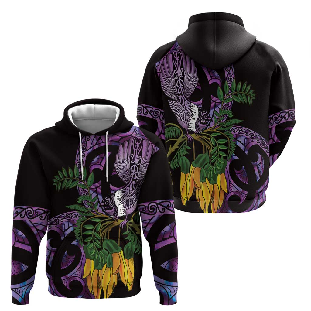 Purple New Zealand Kowhai And Piwakawaka Zip Hoodie Maori Ngaru Paua Shell