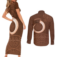 Vanuatu Indipendens Dei Couples Matching Short Sleeve Bodycon Dress and Long Sleeve Button Shirt Yumi Sand Drawing Turtle Mix Lapita LT14 - Polynesian Pride