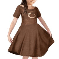 Vanuatu Indipendens Dei Family Matching Short Sleeve Bodycon Dress and Hawaiian Shirt Yumi Sand Drawing Turtle Mix Lapita LT14 Daughter's Dress Brown - Polynesian Pride