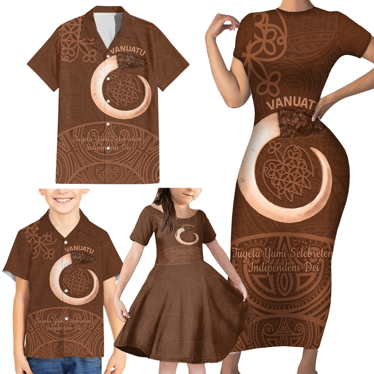 Vanuatu Indipendens Dei Family Matching Short Sleeve Bodycon Dress and Hawaiian Shirt Yumi Sand Drawing Turtle Mix Lapita LT14 - Polynesian Pride