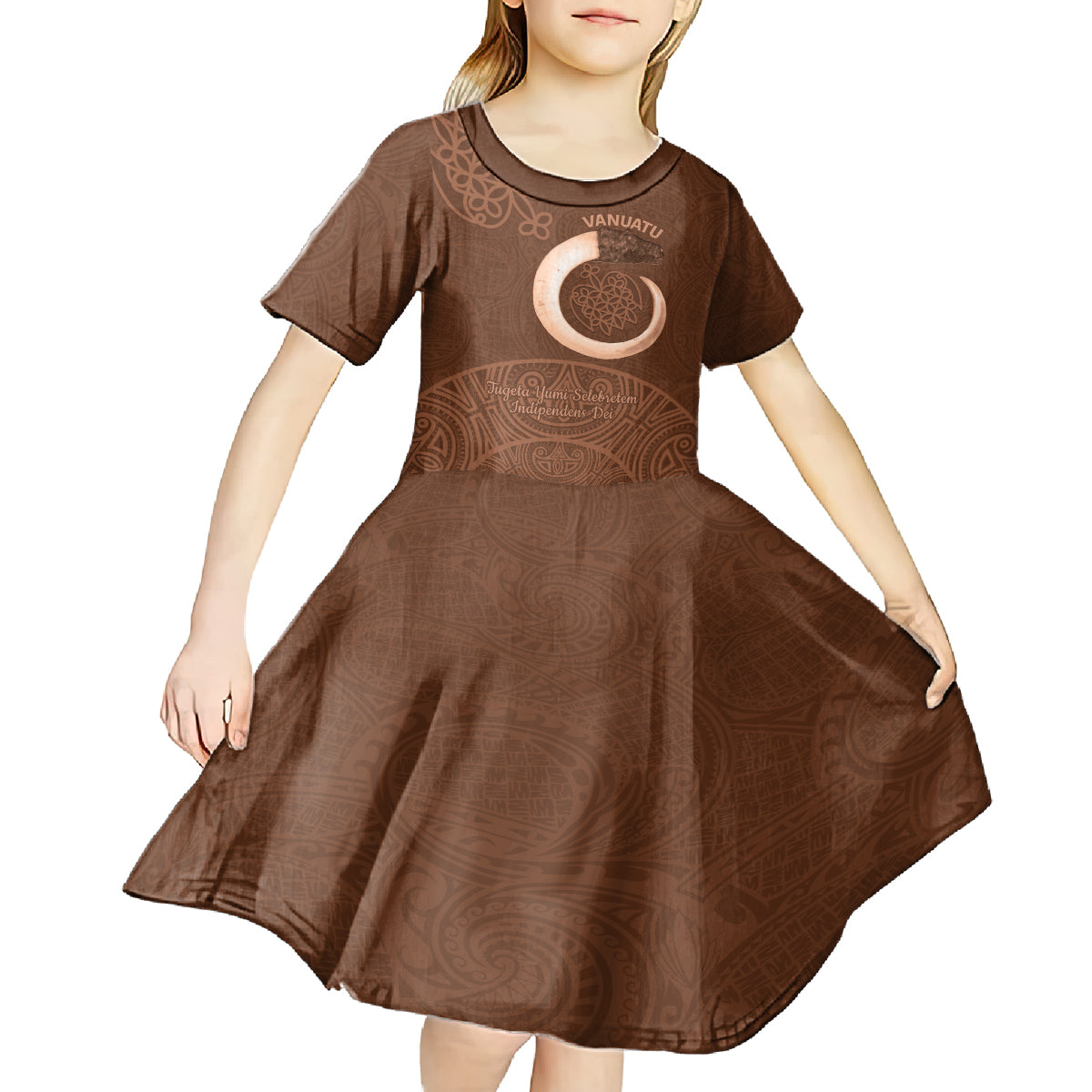 Vanuatu Indipendens Dei Kid Short Sleeve Dress Yumi 44th Sand Drawing Turtle Mix Lapita