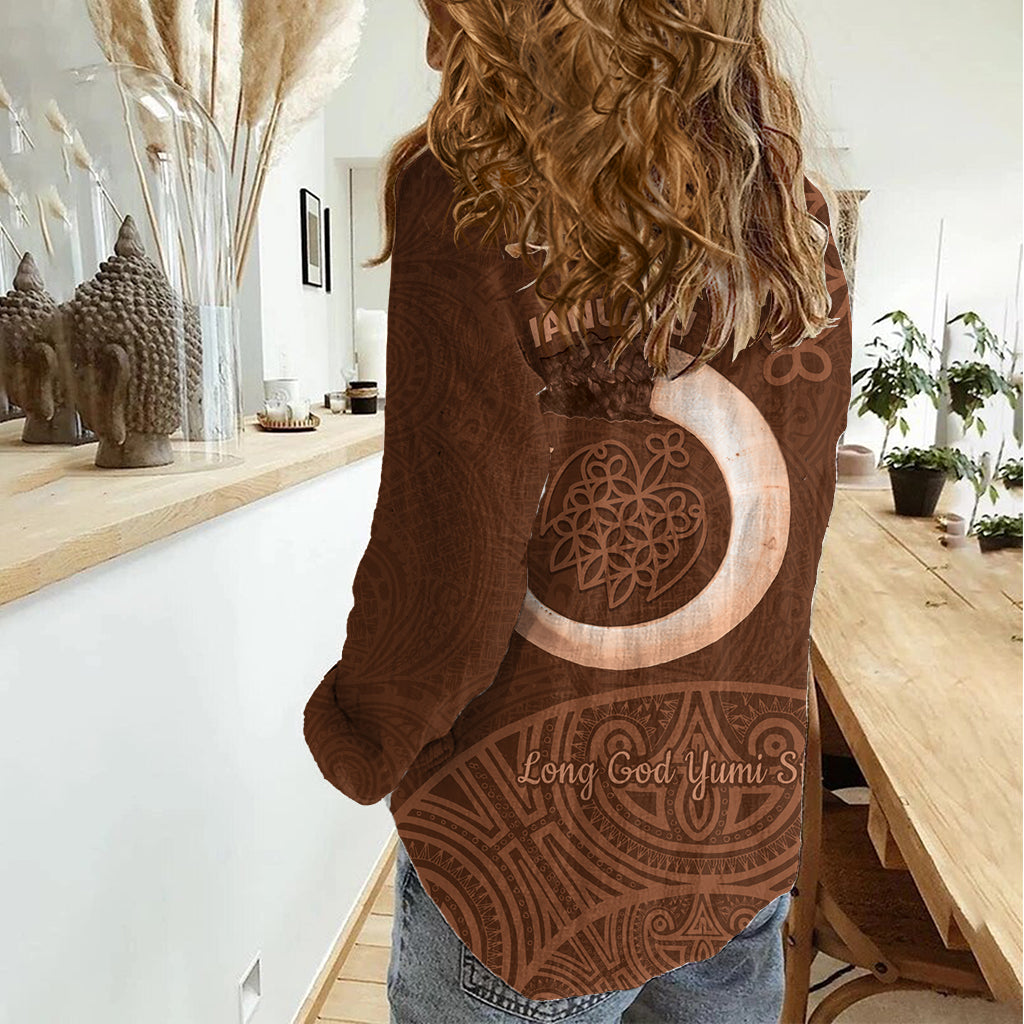 Vanuatu Indipendens Dei Women Casual Shirt Yumi Sand Drawing Turtle Mix Lapita LT14 - Polynesian Pride