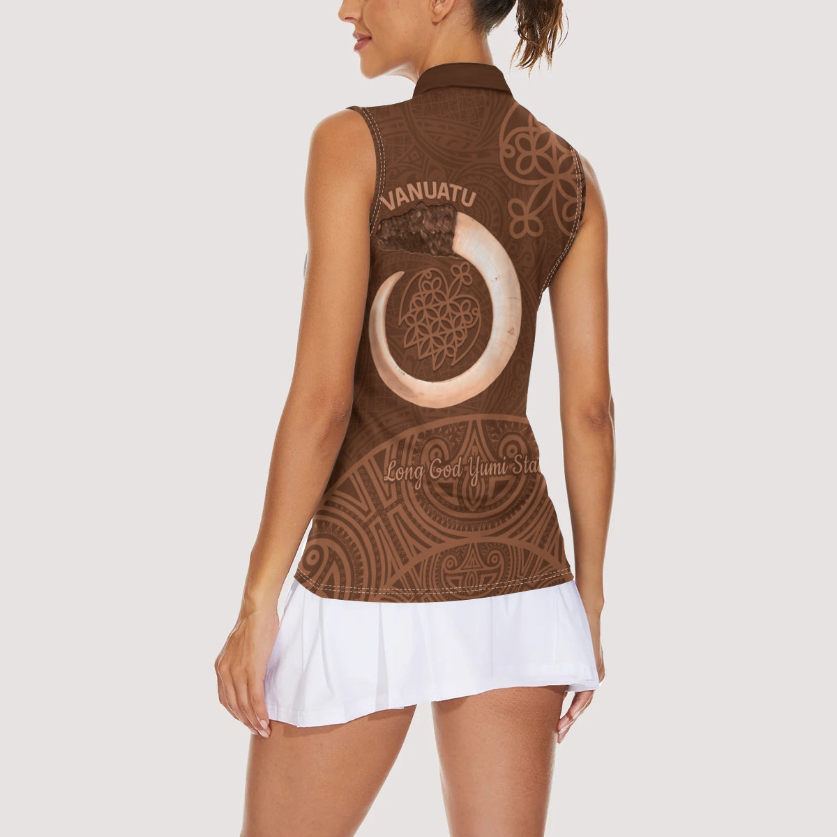 Vanuatu Indipendens Dei Women Sleeveless Polo Shirt Yumi Sand Drawing Turtle Mix Lapita LT14 - Polynesian Pride
