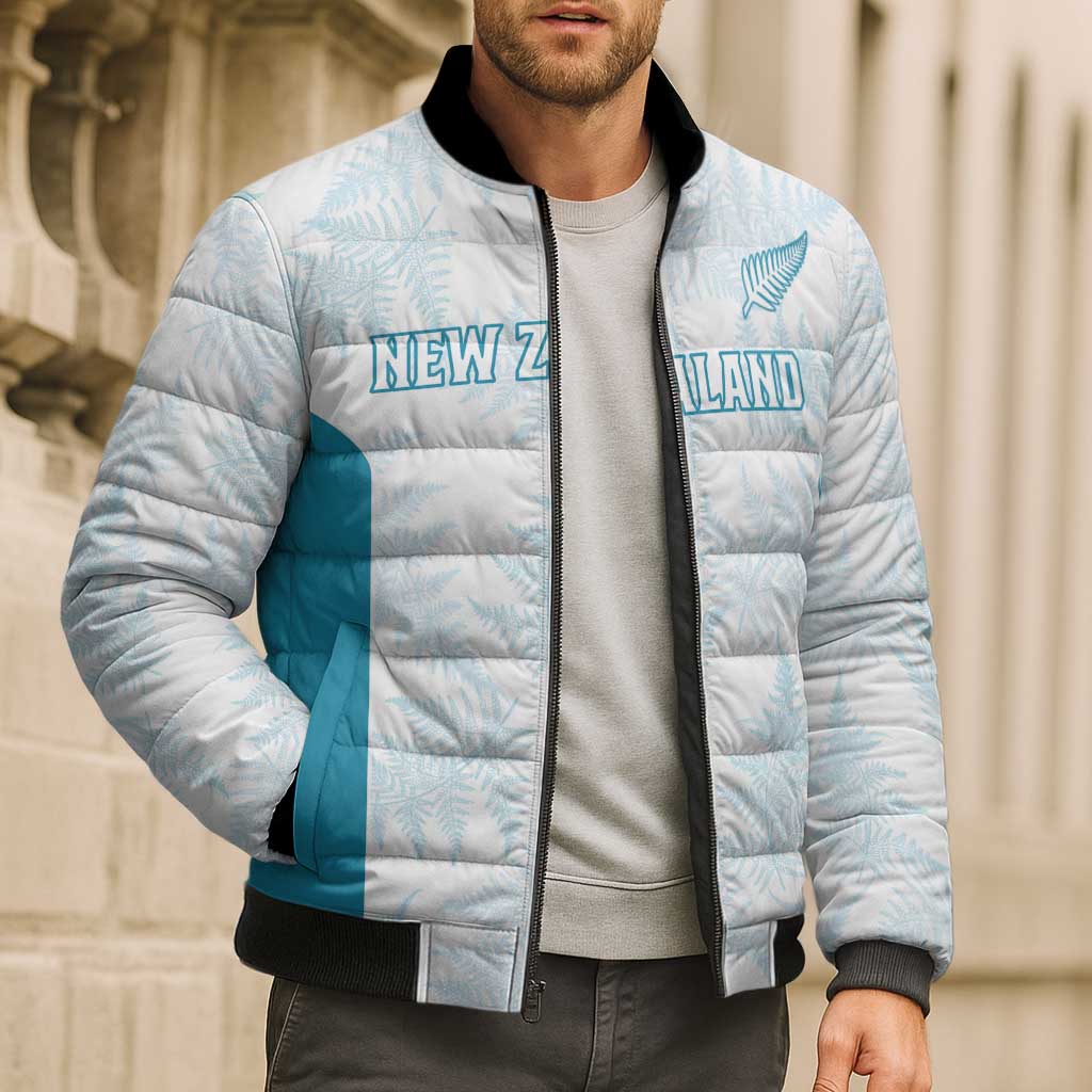 Custom New Zealand Silver Fern Football Bomber Puffer Jacket Come On All White - Polynesian Pride