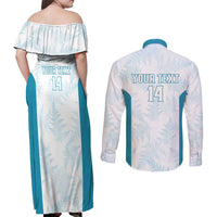 Custom New Zealand Silver Fern Football Couples Matching Off Shoulder Maxi Dress and Long Sleeve Button Shirt Come On All White