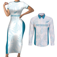 Custom New Zealand Silver Fern Football Couples Matching Short Sleeve Bodycon Dress and Long Sleeve Button Shirt Come On All White