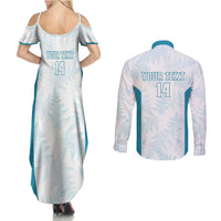 Custom New Zealand Silver Fern Football Couples Matching Summer Maxi Dress and Long Sleeve Button Shirt Come On All White