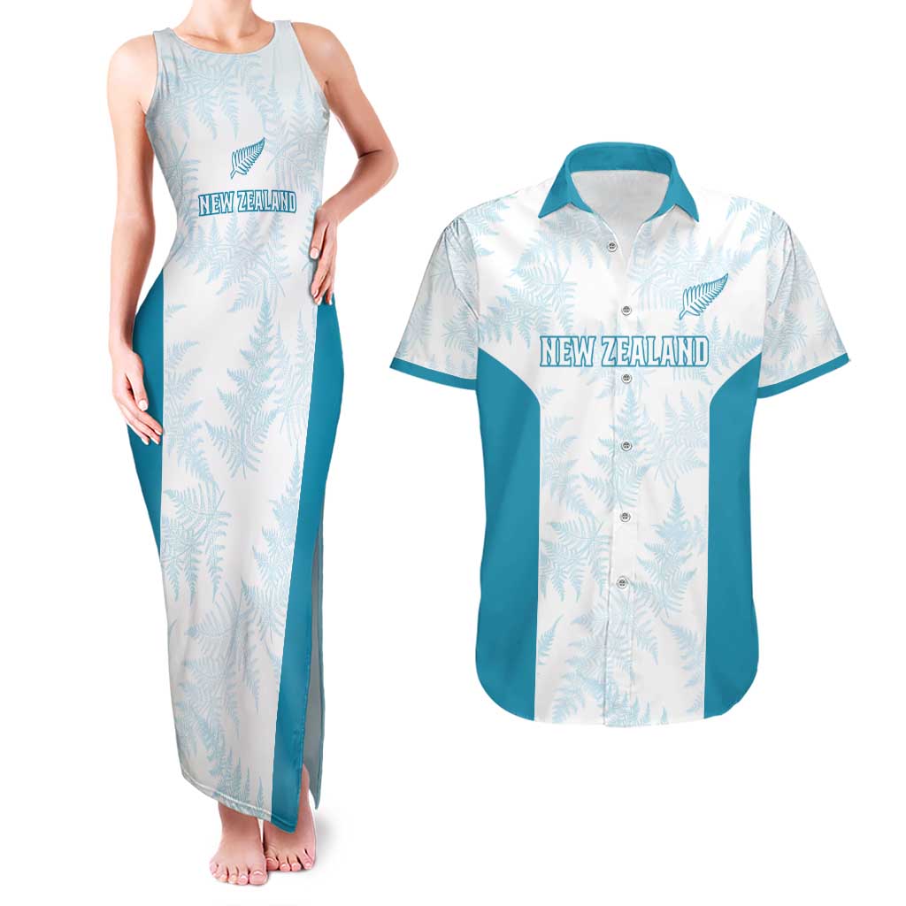 Custom New Zealand Silver Fern Football Couples Matching Tank Maxi Dress and Hawaiian Shirt Come On All White
