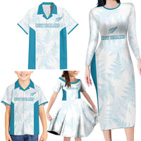 Custom New Zealand Silver Fern Football Family Matching Long Sleeve Bodycon Dress and Hawaiian Shirt Come On All White