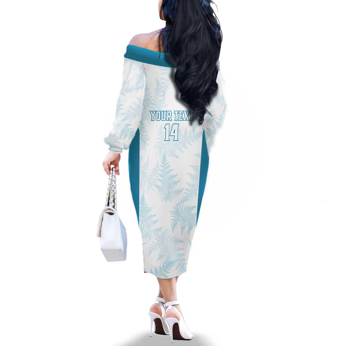 Custom New Zealand Silver Fern Football Family Matching Off The Shoulder Long Sleeve Dress and Hawaiian Shirt Come On All White