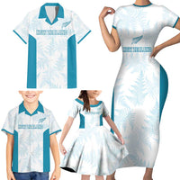 Custom New Zealand Silver Fern Football Family Matching Short Sleeve Bodycon Dress and Hawaiian Shirt Come On All White
