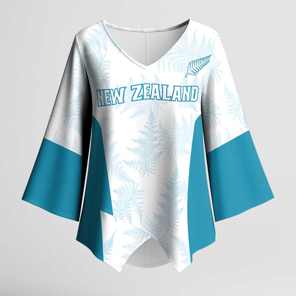 Custom New Zealand Silver Fern Football Kimono Sleeve Blouse Come On All White - Polynesian Pride