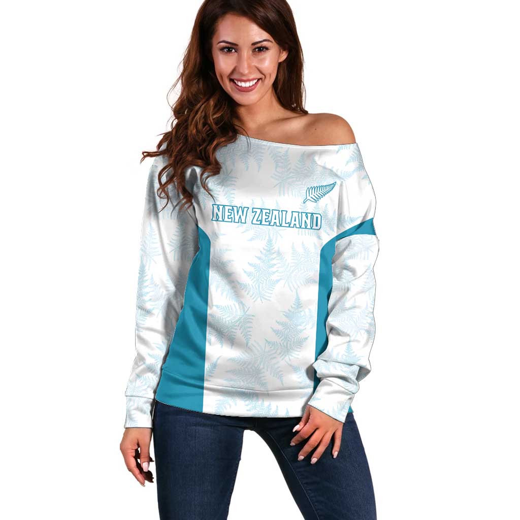 Custom New Zealand Silver Fern Football Off Shoulder Sweater Come On All White