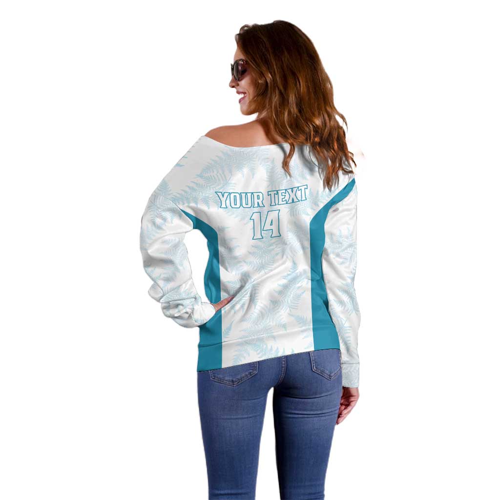Custom New Zealand Silver Fern Football Off Shoulder Sweater Come On All White