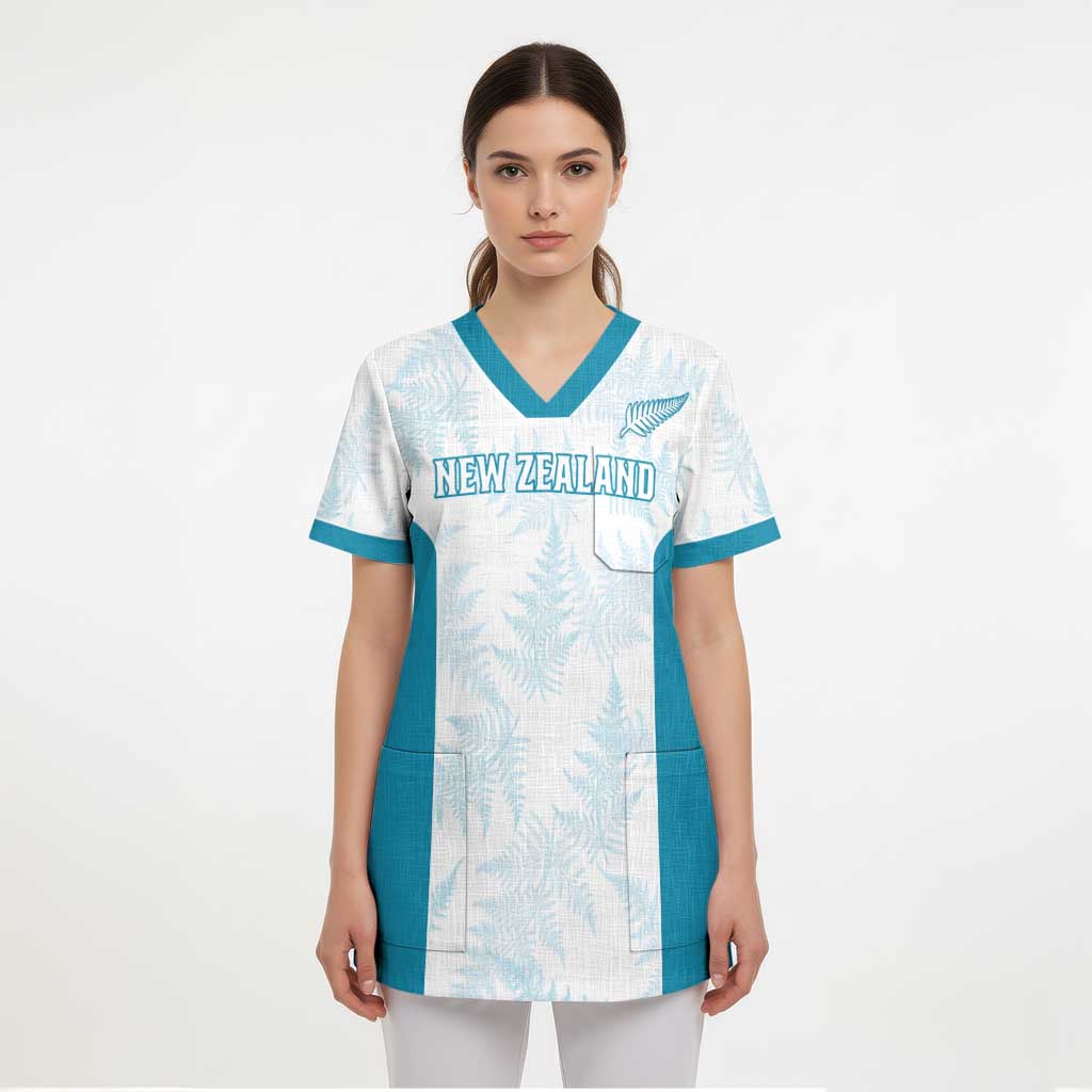 Custom New Zealand Silver Fern Football Scrub Top Come On All White - Polynesian Pride