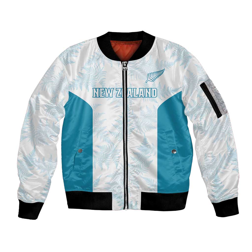 Custom New Zealand Silver Fern Football Sleeve Zip Bomber Jacket Come On All White