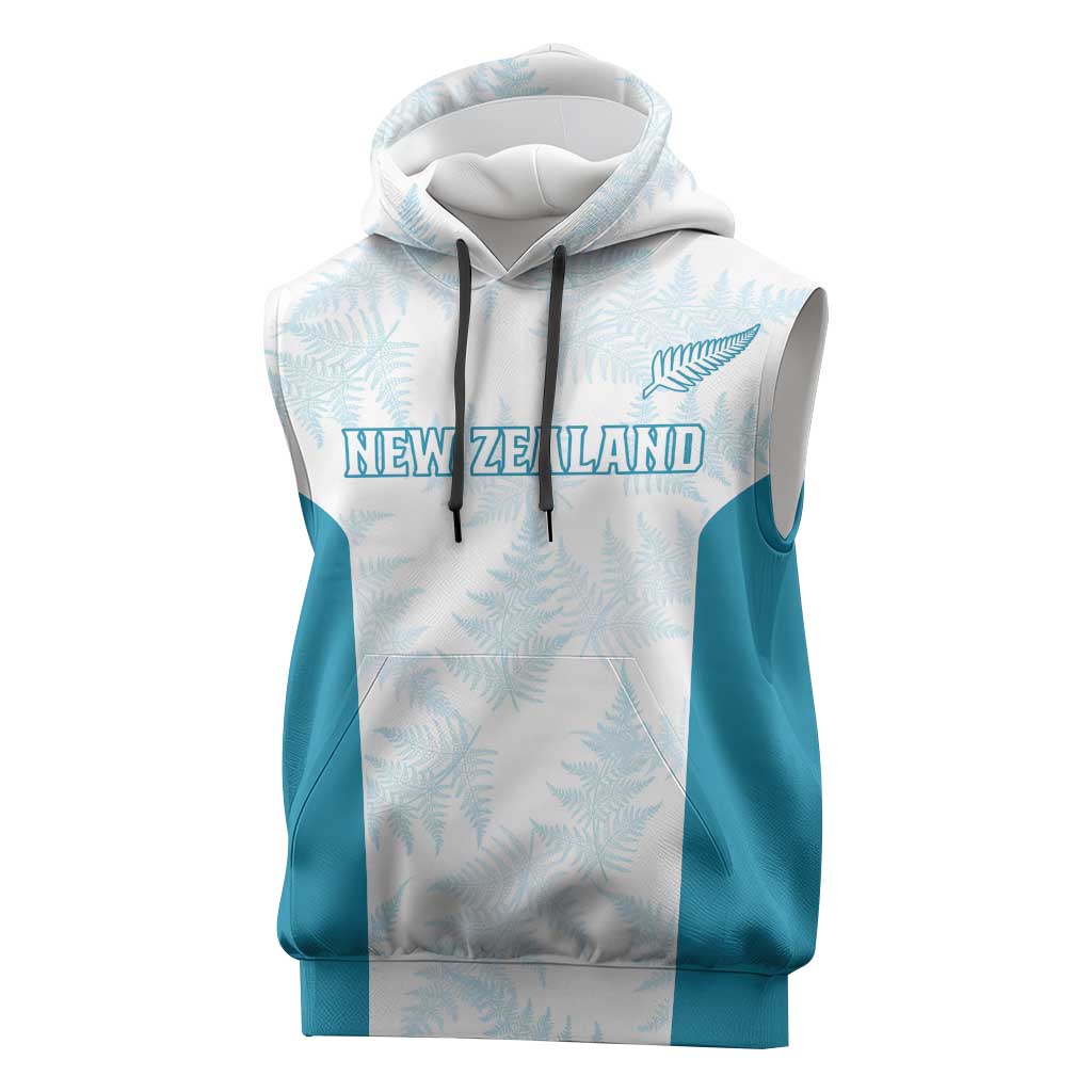 Custom New Zealand Silver Fern Football Sleeveless Hoodie Come On All White - Polynesian Pride
