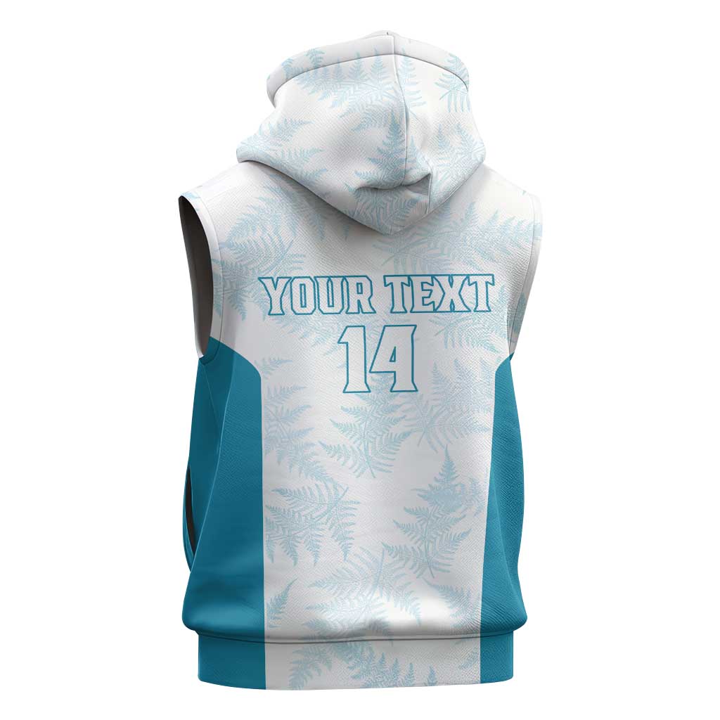 Custom New Zealand Silver Fern Football Sleeveless Hoodie Come On All White - Polynesian Pride