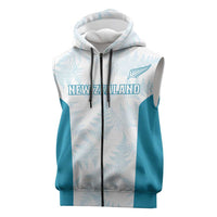Custom New Zealand Silver Fern Football Sleeveless Zip Hoodie Come On All White - Polynesian Pride