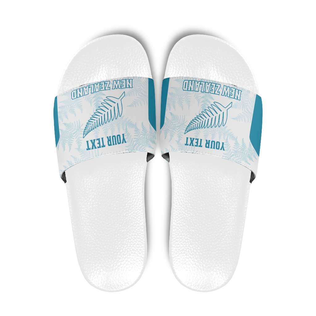 Custom New Zealand Silver Fern Football Slide Sandals Come On All White LT14 White - Polynesian Pride