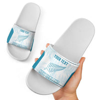 Custom New Zealand Silver Fern Football Slide Sandals Come On All White LT14 - Polynesian Pride